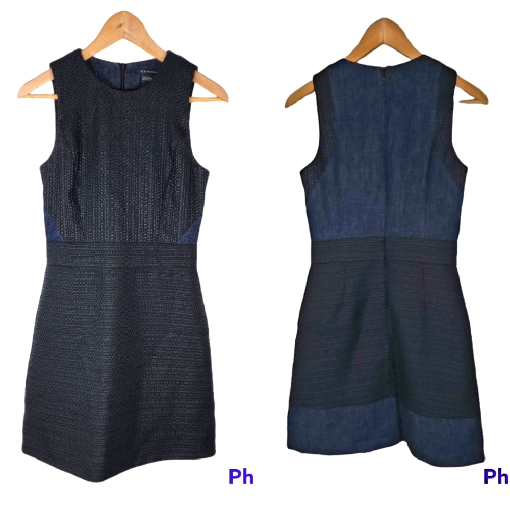 Armani Exchange Tweed + Denim Sleeveless Sheath Dress Size 4